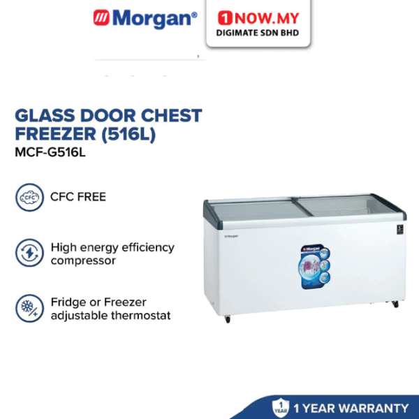 MORGAN 516L Glass Door Chest Freezer MCF-G516L | CFC Free Big Capacity Storage