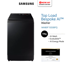 SAMSUNG 15kg Inverter Bespoke Top Load AI Washer WA80F15S5BFQ | 4 Star Energy Efficient