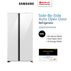 SAMSUNG 646L Inverter SBS Refrigerator - Auto Open Door RS80F65MNWME | White Glass