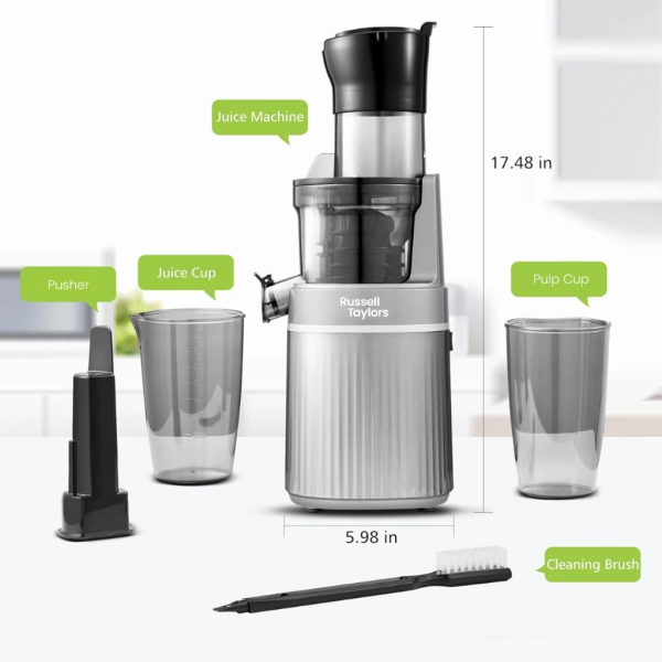 RUSSELL TAYLORS Masticating Cold Press Slow Juicer SJ2 | 88mm Wide Feeding Tube Compact - Image 2