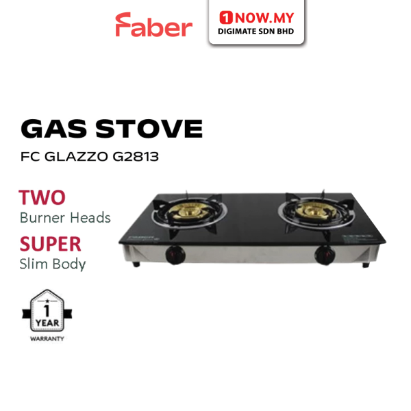 FABER 2 Burners Gas Stove FC Glazzo G2813 | Strong Tempered Glass Surface