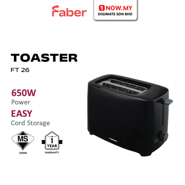 FABER 2 Slices Bread Toaster FT 26 | Safe Touch Body