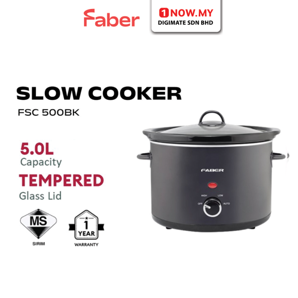 FABER 5L Slow Cooker FSC 500BK | Ceramic Pot Lid Handle