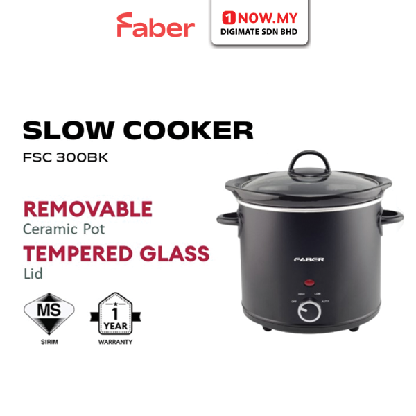 FABER 3L Slow Cooker FSC 300BK | Ceramic Pot Lid Handle