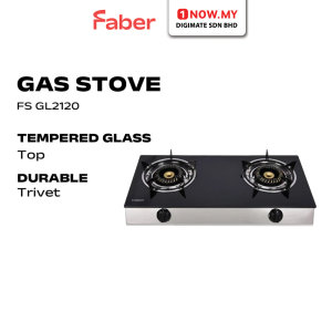 FABER 2 Burners Gas Stove FS GL2120 | Tempered Glass Top Stainless Steel Base