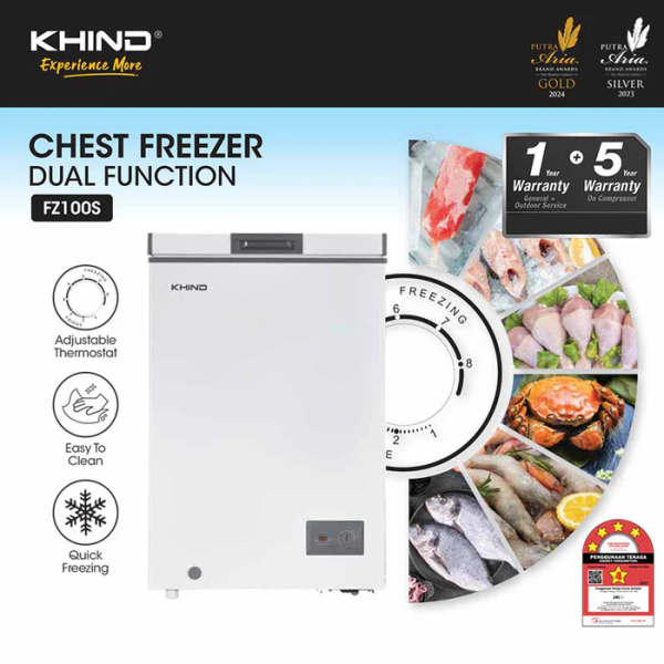 KHIND 100L Chest Freezer Dual Function FZ100S | 4 Star Energy Efficient - Image 4