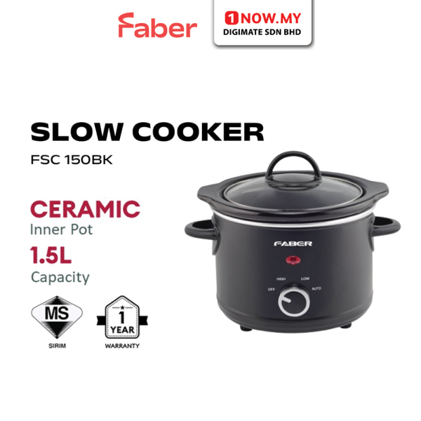 FABER 1.5L Slow Cooker FSC 150BK | Creamic Pot Lid Handle