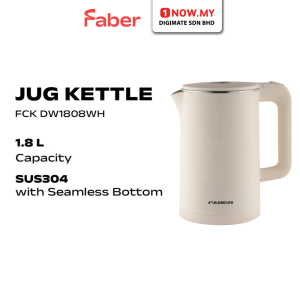 FABER 1.8L Pine-S Jug Kettle FCK DW1808WH | 1500W Fast Boil Heat Resistant Layer