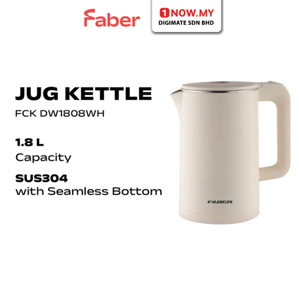 FABER 1.8L Pine-S Jug Kettle FCK DW1808WH | 1500W Fast Boil Heat Resistant Layer