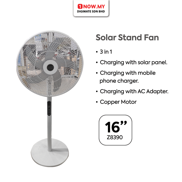 SOLOR FAN 16" Solar Powered Stand Fan Z8390 (3 in 1) | Copper Motor