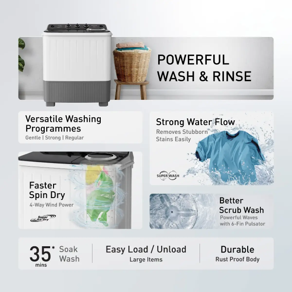 PANASONIC 8.5/5kg Semi Auto Twin Tub Washer NA-W85XG2BMY - Image 5