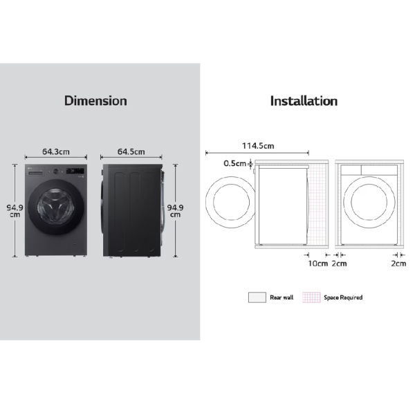 LG 15/8kg Inverter Front Load Washer Dryer F2515RNEG | AI Direct Drive TurboWash - Image 6