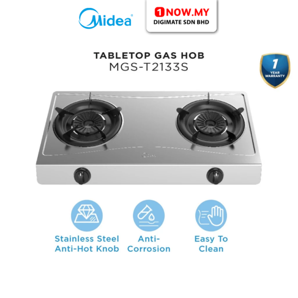 MIDEA 2 Burners Gas Stove MGS-T2133S | 3.3kW Portable Stainless Steel