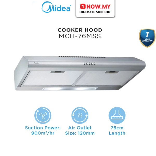 MIDEA Slim Cooker Hood MCH-76MSS (900m3/hr) | Duct Out Or Recirculating System