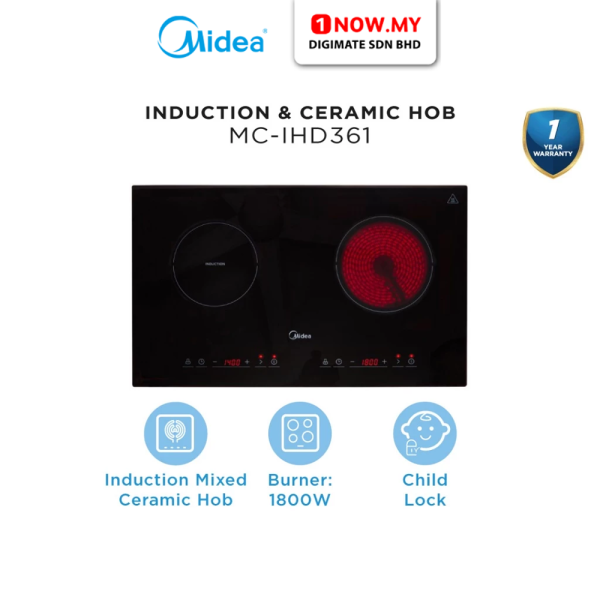 MIDEA 2 Burners Built-In Induction & Ceramic Hob MC-IHD361 | Dual Zones