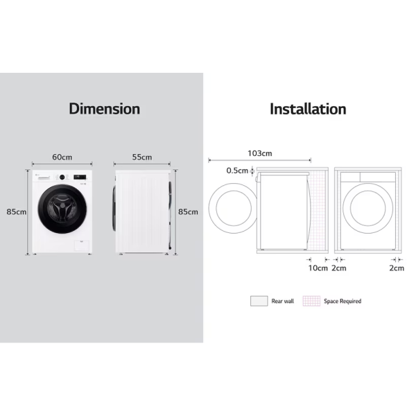 LG 8/5kg Inverter Front Load Washer FB1208R5W | Dryer 6 motion Direct Drive - Image 6
