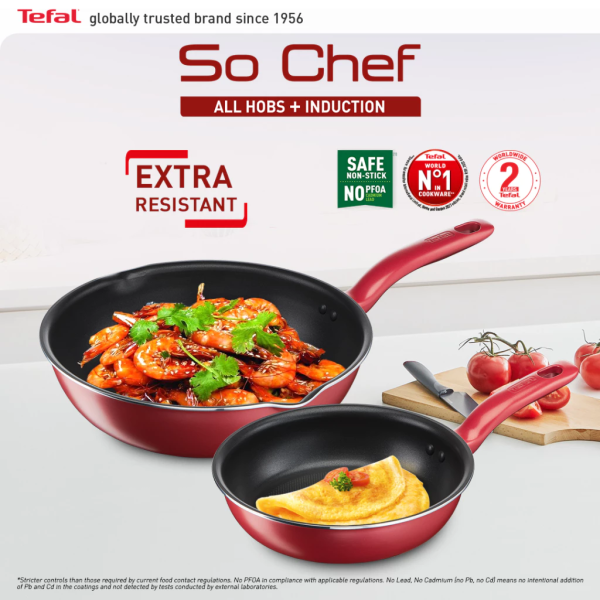 TEFAL So Chef 2 Pcs Set (Fypan 24cm & Deep Frypan 28cm) G135S2 (G135S295) | Induction Base - Image 2