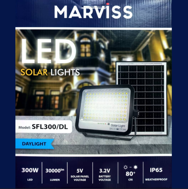 MARVISS 300W LED Solar Lights (Daylight) SFL300/DL | Weatherproof - Image 2