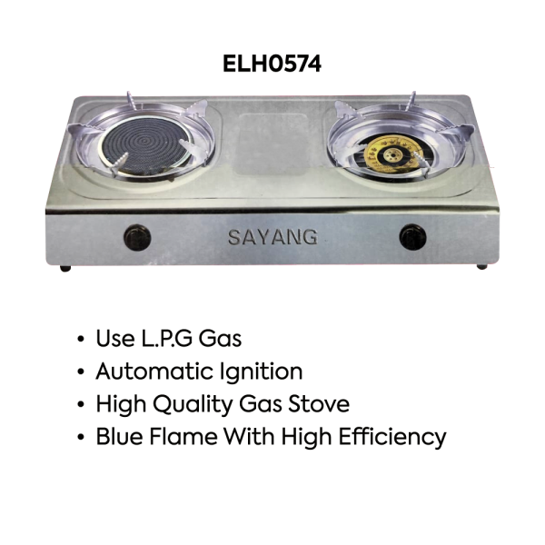 SAYANG 2 Burner Infrared Gas Stove ELH0574 | Stainless Steel - Image 2