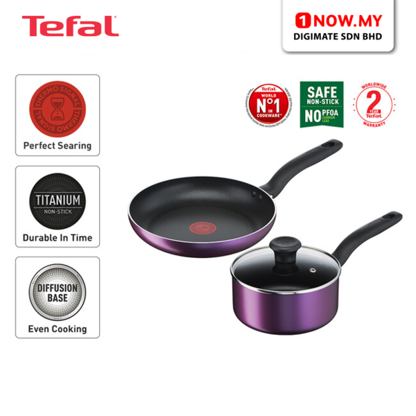 TEFAL Cooking Source 3pcs Set Cookware (Frypan + Saucepan + Lid) B504S2 | Non Stick