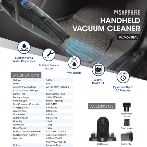 KHIND Handheld Vacuum Cleaner VC9678MS | Certified Water Resistance - Image 2