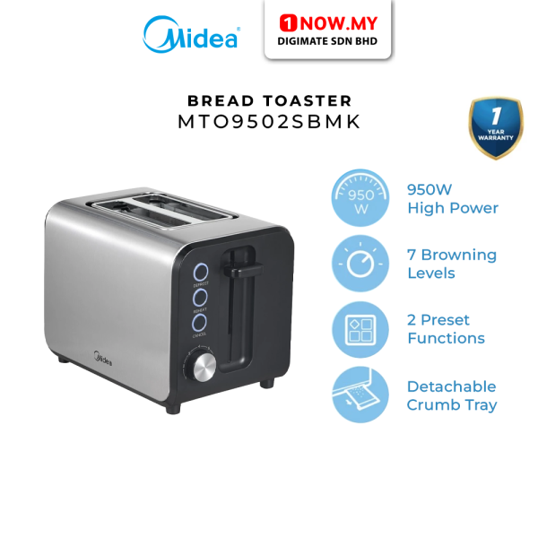 MIDEA Bread Toaster 2 Slice MTO9502SBMK | Defrost Reheat Functions