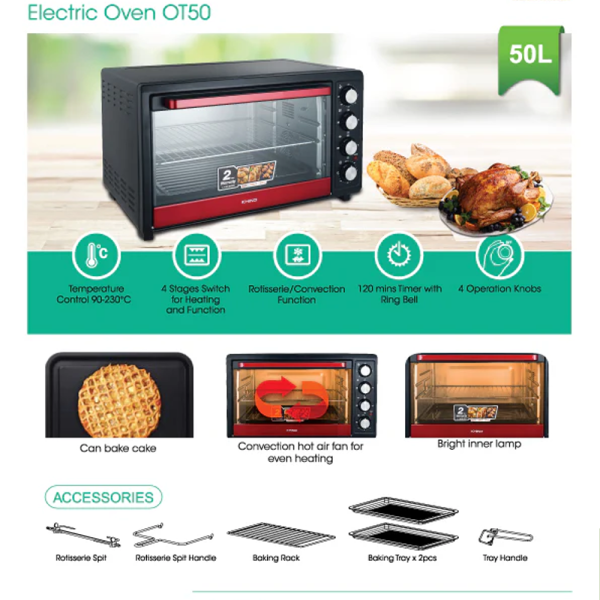 KHIND 50L Electric Oven OT50 | Convection Rotisserie - Image 3