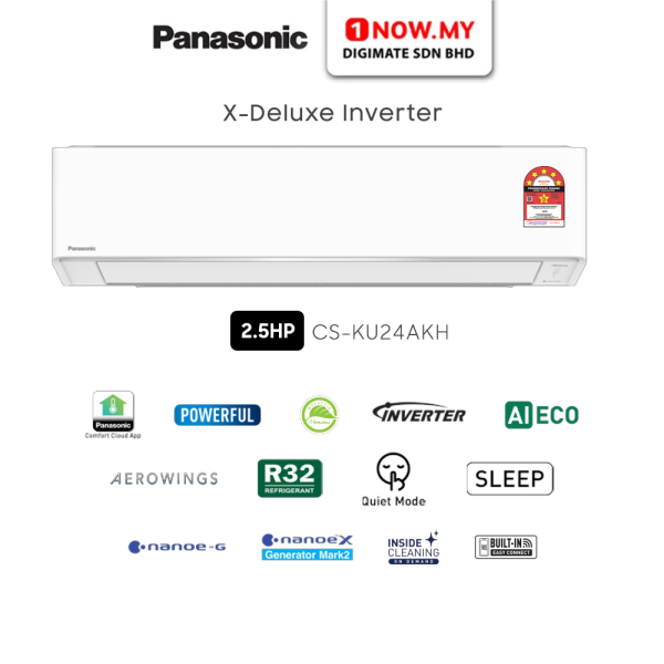 PANASONIC 2.5HP X-Deluxe Inverter Air Conditioner KU Series CS-KU24AKH / CU-RU24AKH | KU-AKH Wifi Energy Efficient
