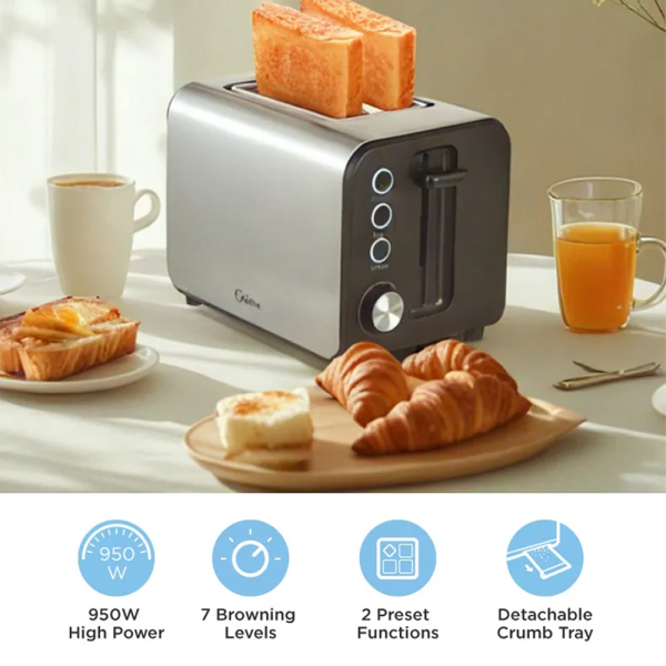 MIDEA Bread Toaster 2 Slice MTO9502SBMK | Defrost Reheat Functions - Image 2