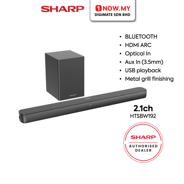 SHARP 2.1ch Sound Bar with Wireless Subwoofer HTSBW192