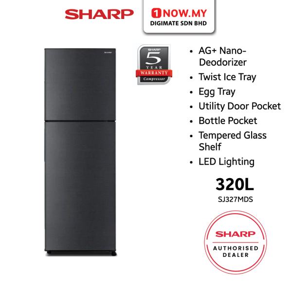 SHARP 320L Inverter Smile Fridge 2-Door SJ327MDS | AG+ Nano 3 Star Energy Efficient