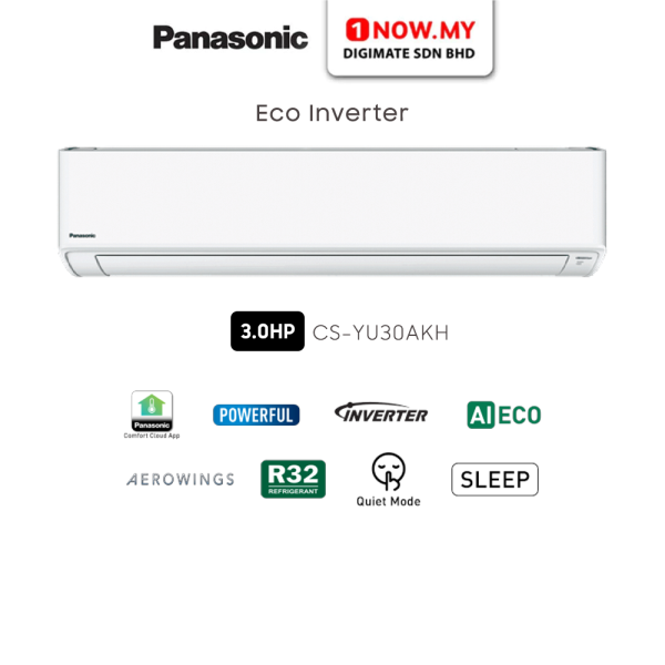 PANASONIC 3HP Eco Inverter Air Conditioner YU Series CS-YU30AKH | YU-AKH Energy Saving Cooling