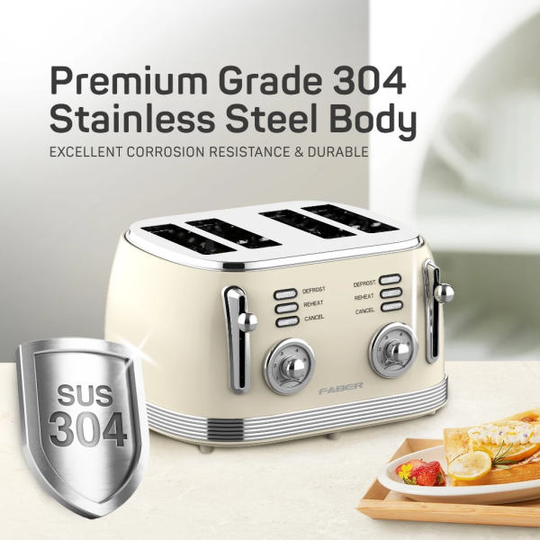 FABER 4 Slice Bread Toaster Vintage Series FT-V8504 | Defrost Toast Reheat - Image 5