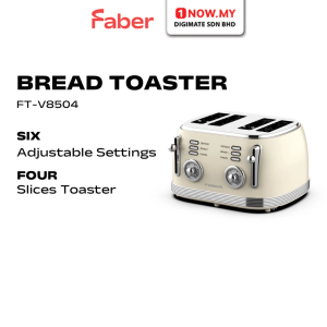 FABER 4 Slice Bread Toaster Vintage Series FT-V8504 | Defrost Toast Reheat
