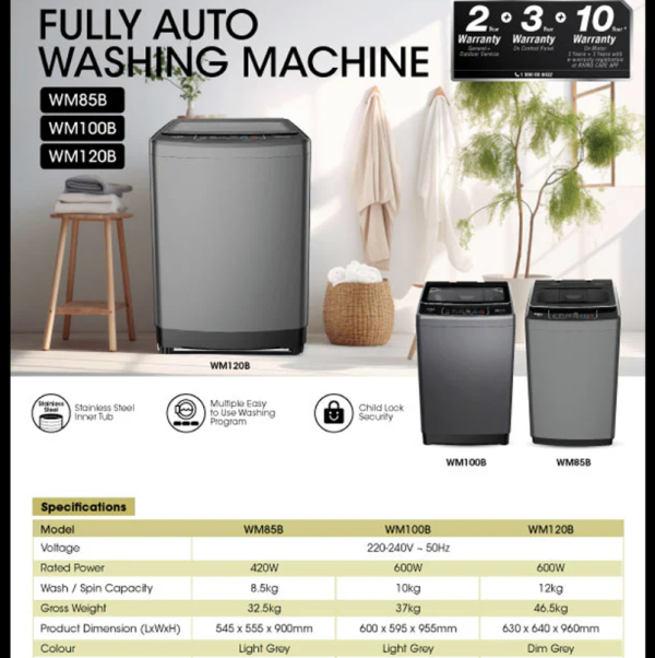 KHIND 8.5KG Fully Auto Washing Machine WM85B - Image 4