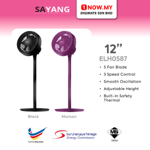 SAYANG 12" Stand Fan Circulation ELH0587 (Random Color) | 3 Speed Powerful Air Flow