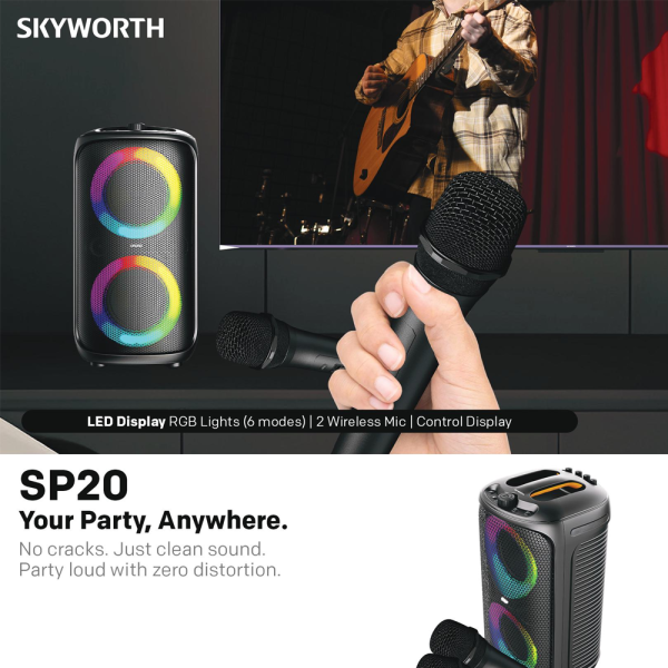 SKYWORTH Portable Party Speaker Party Box SP20 | Rechargeable FREE 2 Wireless Microphone - Image 5