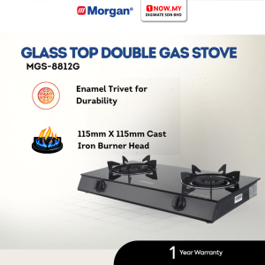 MORGAN 2 Burners Gas Stove MGS-8812G | Durable Glass Top Strong Enamel Trivet