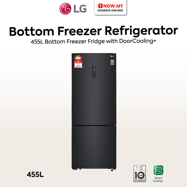LG 455L Inverter Bottom Freezer Fridge GC-B569NQCM | Matte Black 3 Star Energy Efficient