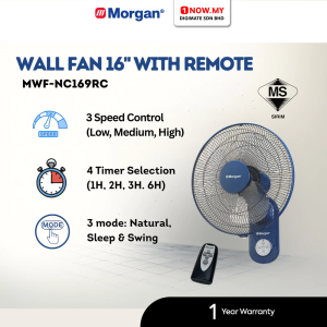 MORGAN 16" Wall Fan with Remote Control MWF-NC169RC | Durable Smooth Oscillate Natural Sleep Swing