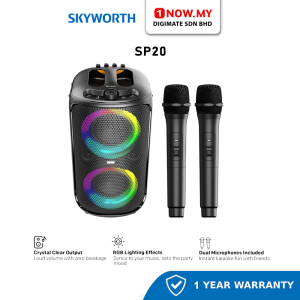 SKYWORTH Portable Party Speaker Party Box SP20 | Rechargeable FREE 2 Wireless Microphone