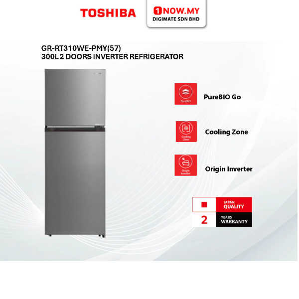 TOSHIBA 330L Inverter 2 Doors Refrigerator GR-RT349WE-PMY(57) | 4 Star Energy Efficient