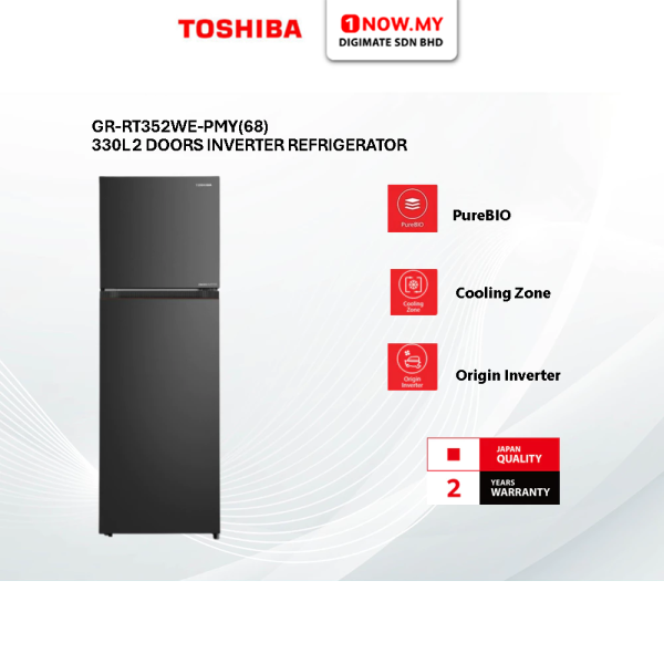 TOSHIBA 330L Inverter 2 Doors Refrigerator GR-RT352WE-PMY(68) | 4 Star Energy Efficient