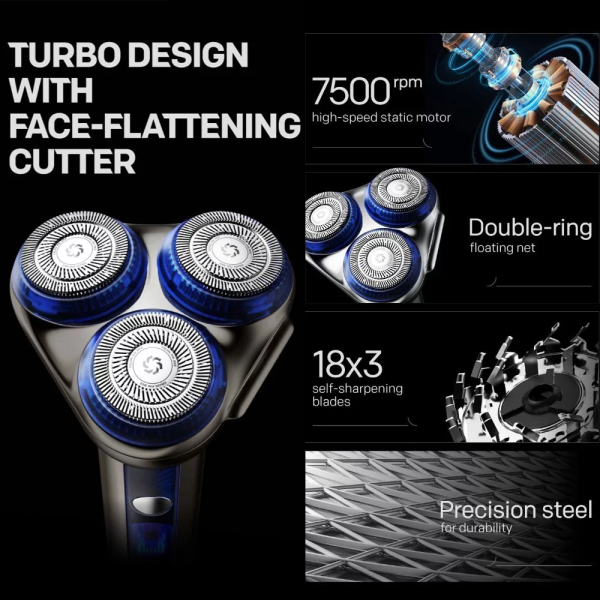 SKYWORTH LightSaber 3 Heads Shaver with Nose Trimmer S5C | Type-C Rechargeable IPX7 Waterproof - Image 5