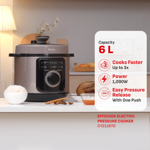 TEFAL 6L Effi Cook Presure Cooker CY2116Y0 - Image 2