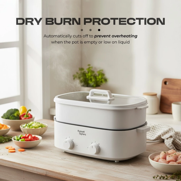 RUSSELL TAYLORS 12L Hotpot Steamer Dual Compartment Non Stick MC32 - Image 7