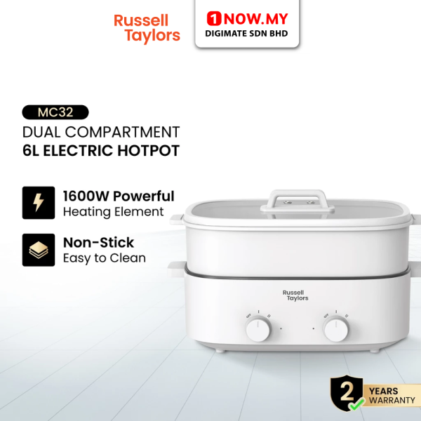 RUSSELL TAYLORS 12L Hotpot Steamer Dual Compartment Non Stick MC32