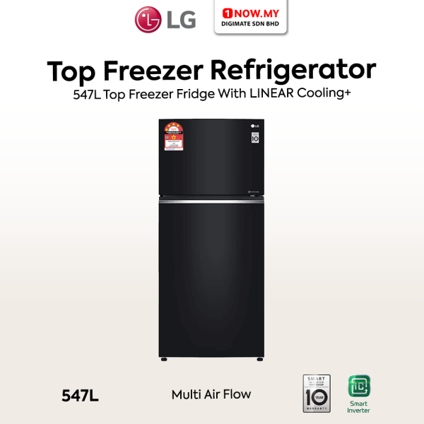 LG 547L Top Freezer Fridge GN-C702SGGM | Black Curved Glass Finish