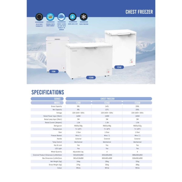KHIND 208L Chest Freezer FZ208 | 4 Star Energy Saving - Image 3