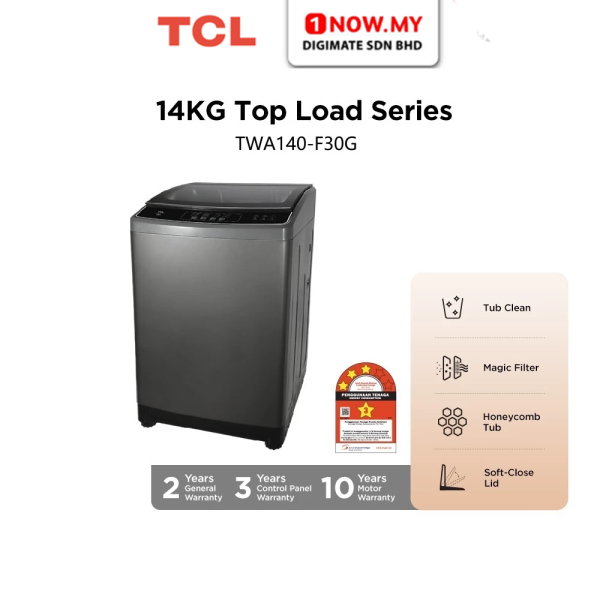 TCL 14kg Non Inverter Top Load Washing Machine TWA140-F30G | 3 Star Efficient